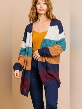 Umgee USA open front cardigan knit striped comfy cozy cottagecore L